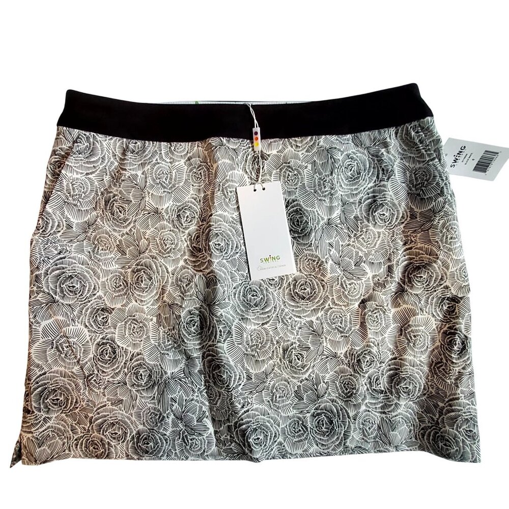 Swing Control Womens Black & White Floral Pattern Stretch Skort Size 8